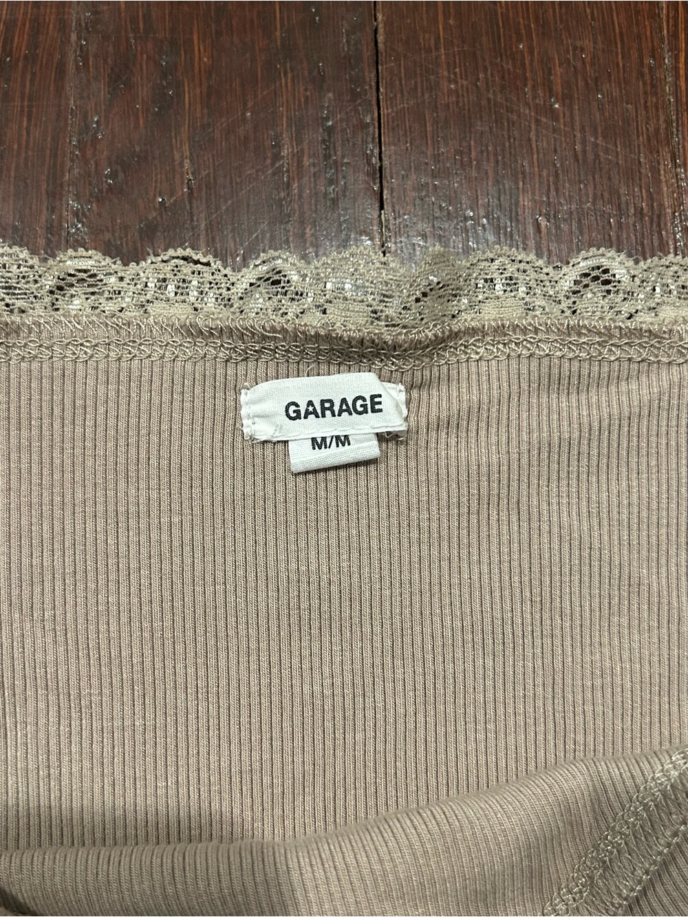 Garage Beige Slip Dress with Cream Lace Trim - Picture 2 of 3